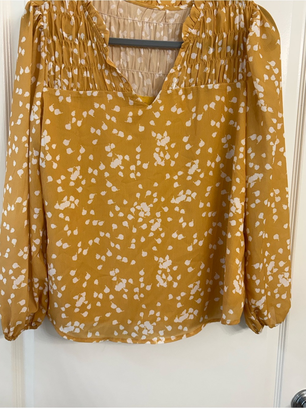 Smocked Yoke Mustard Floral Blouse for Women